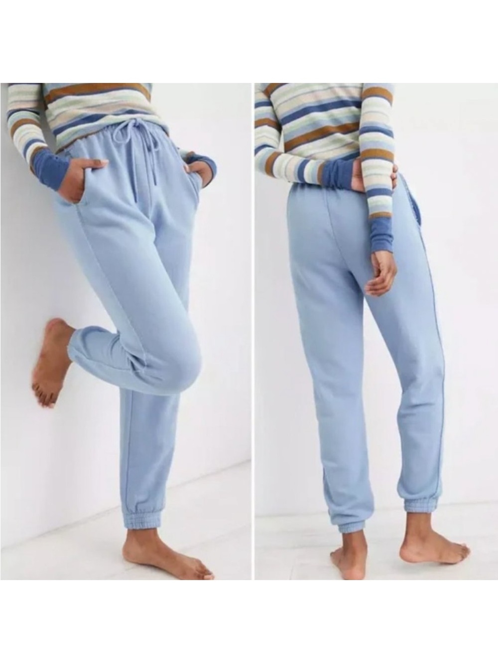 aerie ANYTIME The Sweat High Waisted Jogger  Soft Blue Drawstring Pants Sz S
